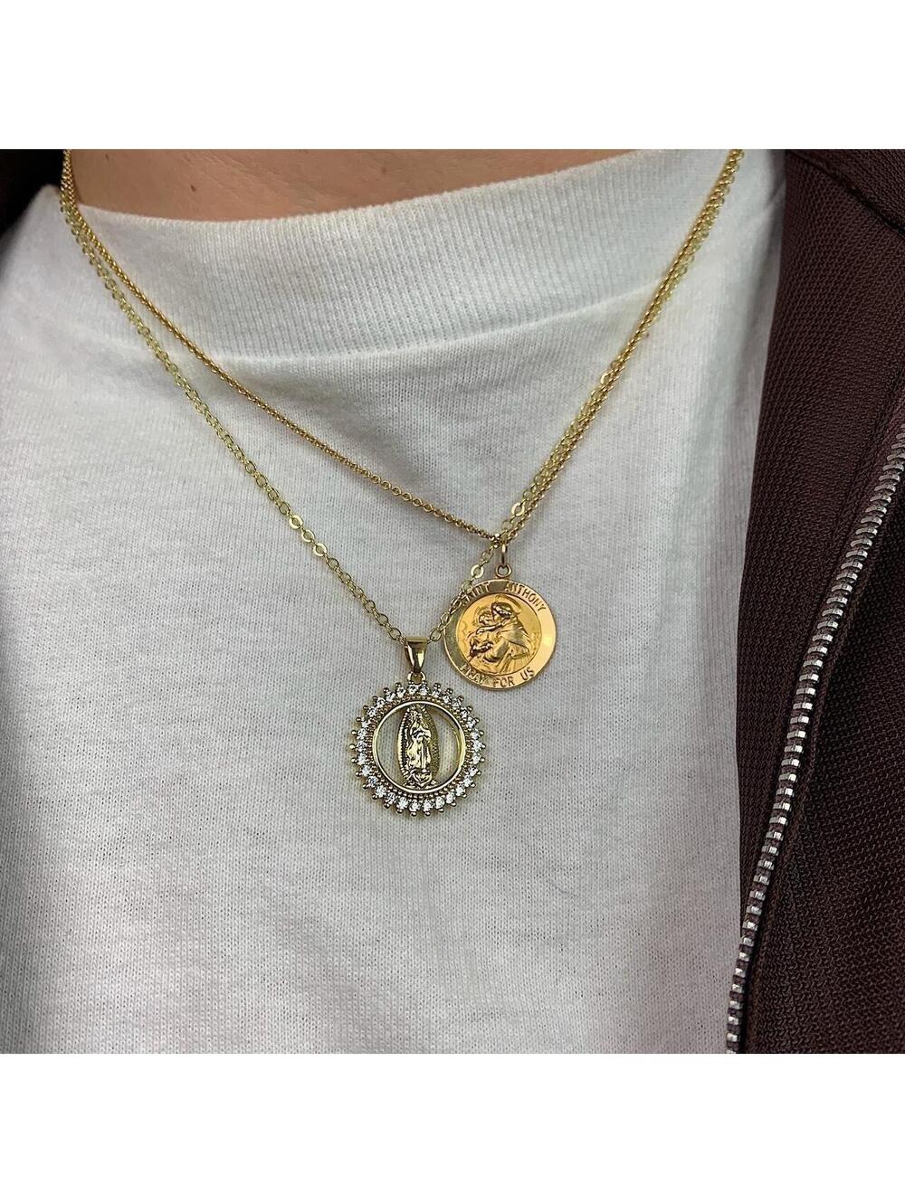 Vintage Y2K Gold Rhinestone Circle Chain Necklace
